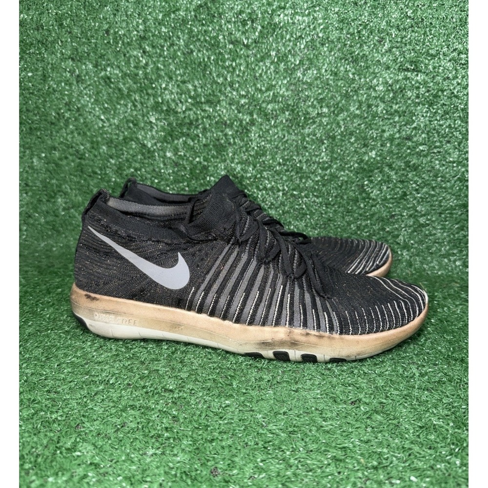 Nike Free Flyknit Women's Size 11‎ Black Gold Running Shoes Athletic Sneakers